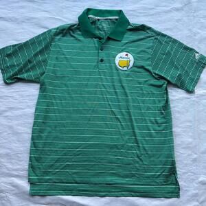 Masters Collection X Large XL Green Stripe Golf Shirt Performance Masters Logo